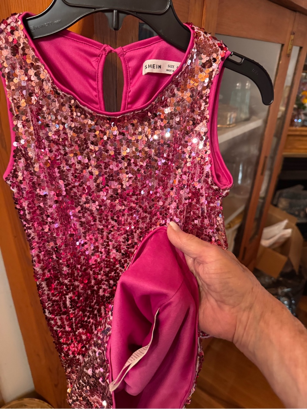 SHEIN Girls' Fuchsia Sequin Sleeveless Party Dress fully lined SIZE 6
